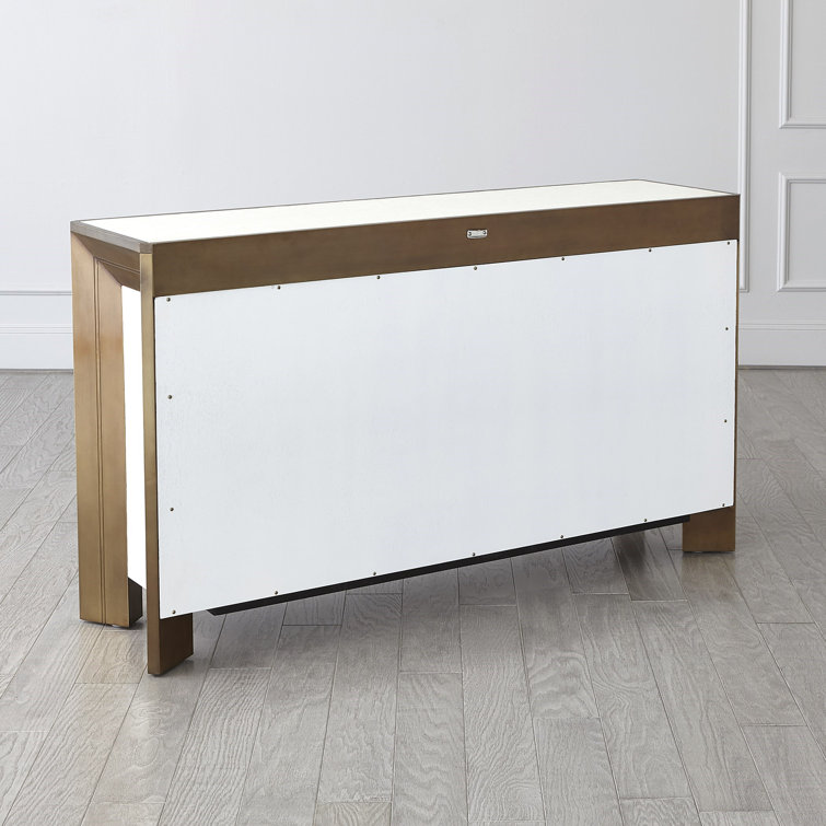 Modern Hardwood and Brass Sheet Console with Adjustable Shelves