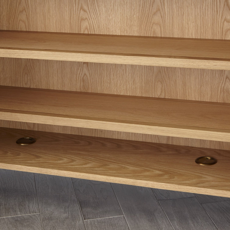 Modern Hardwood and Brass Sheet Console with Adjustable Shelves