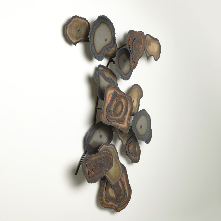Handcrafted Iron and Brass Wall Sculpture with Flamed Patina