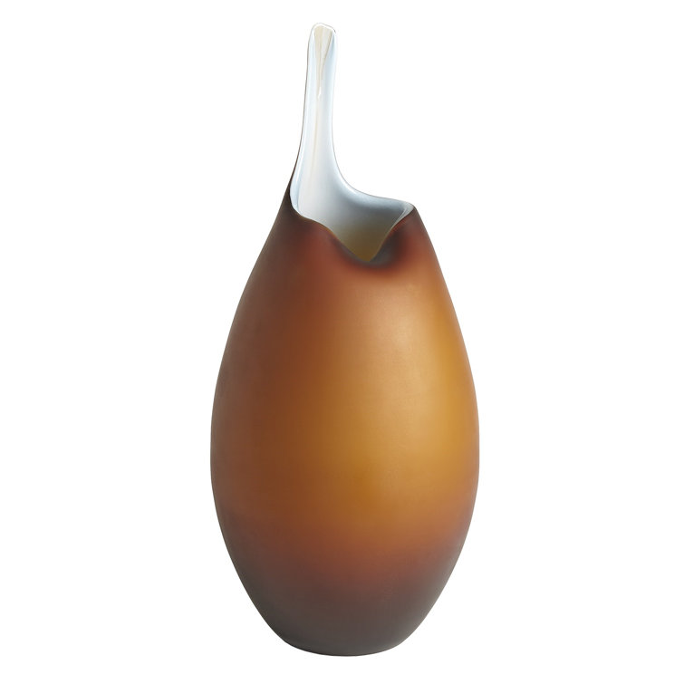 Handcrafted Frosted Amber & Blue Glass Novelty Vase
