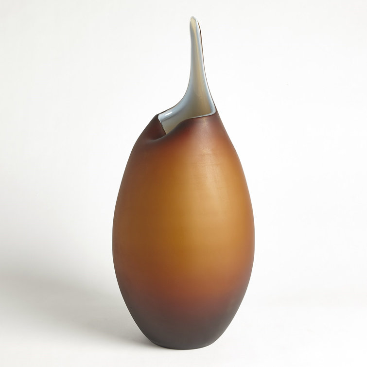 Handcrafted Frosted Amber & Blue Glass Novelty Vase