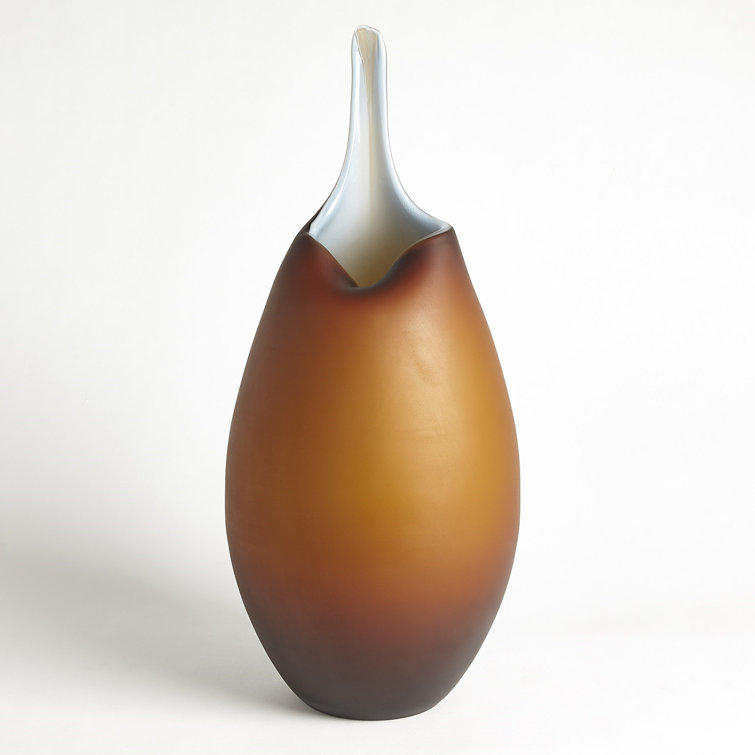 Handcrafted Frosted Amber & Blue Glass Novelty Vase