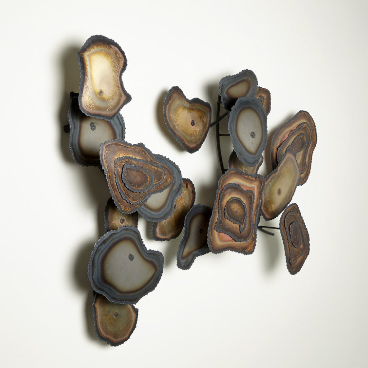 Handcrafted Iron and Brass Wall Sculpture with Flamed Patina