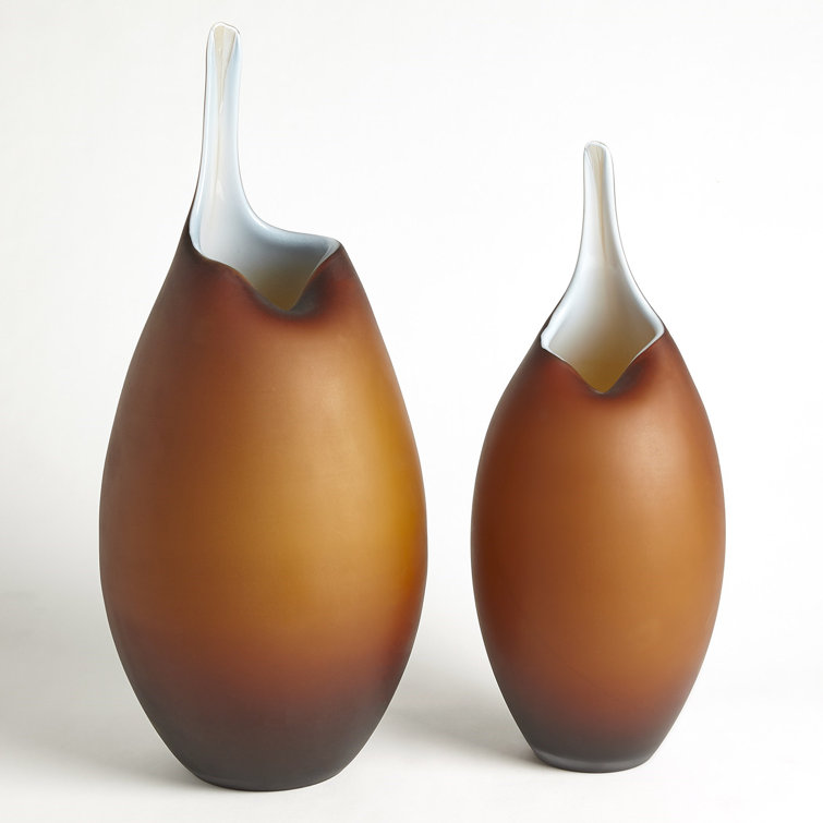 Handcrafted Frosted Amber & Blue Glass Novelty Vase