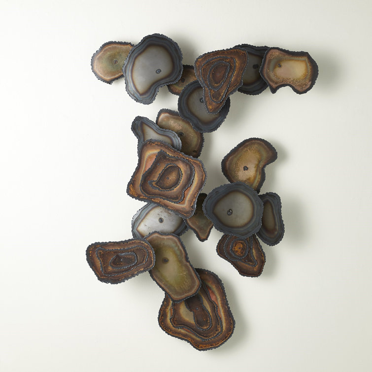 Handcrafted Iron and Brass Wall Sculpture with Flamed Patina
