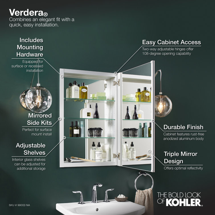 Verdera Sleek 24"x30" Frameless Aluminum Medicine Cabinet with Adjustable Shelves