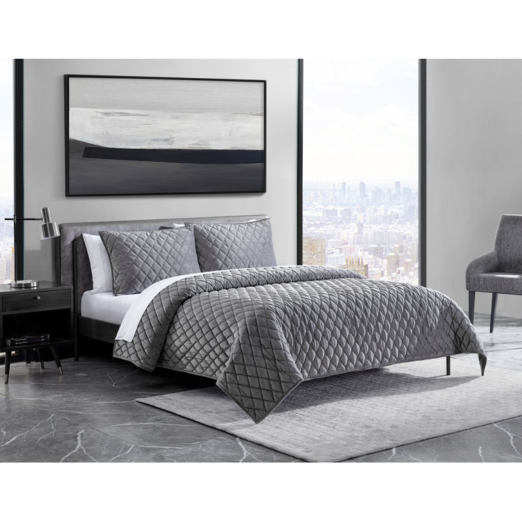 Putty Velvet Reversible Queen Quilt Set with Shams