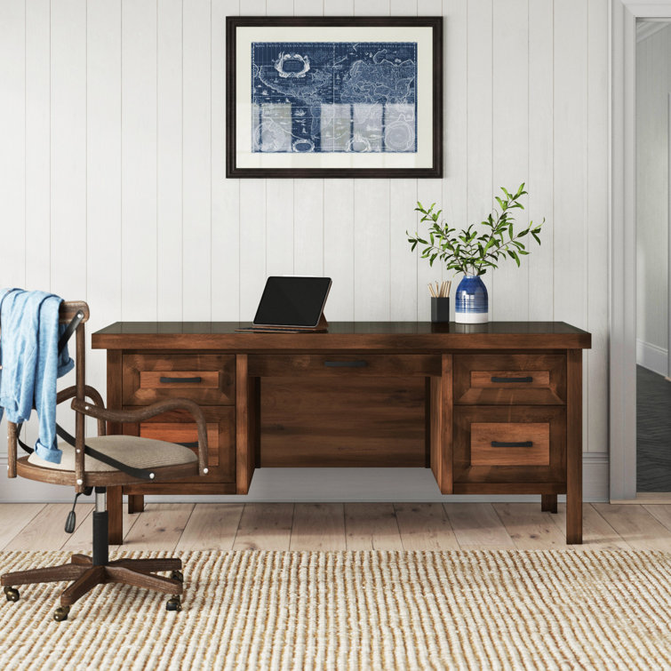 Black Solid Wood Executive Desk with Drawer and Keyboard Tray