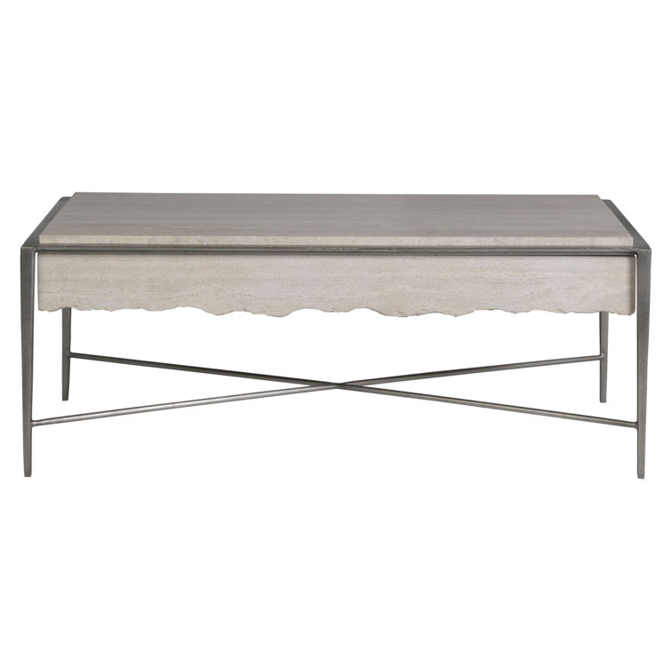 Everest Contemporary Beige & Silver Metal Rectangular Coffee Table
