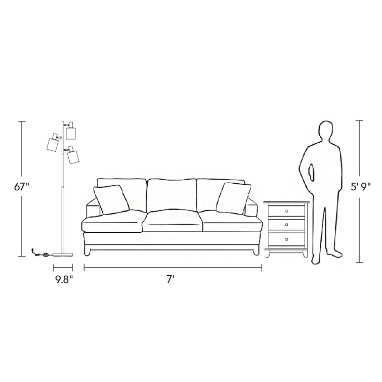 Adjustable 67'' Matte Black 3-Light Track Tree Floor Lamp