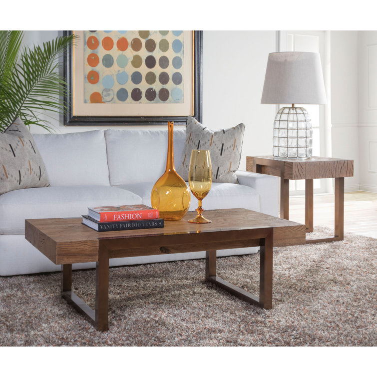 Canto 27" Honey Brown Oak and Bronze Metal End Table