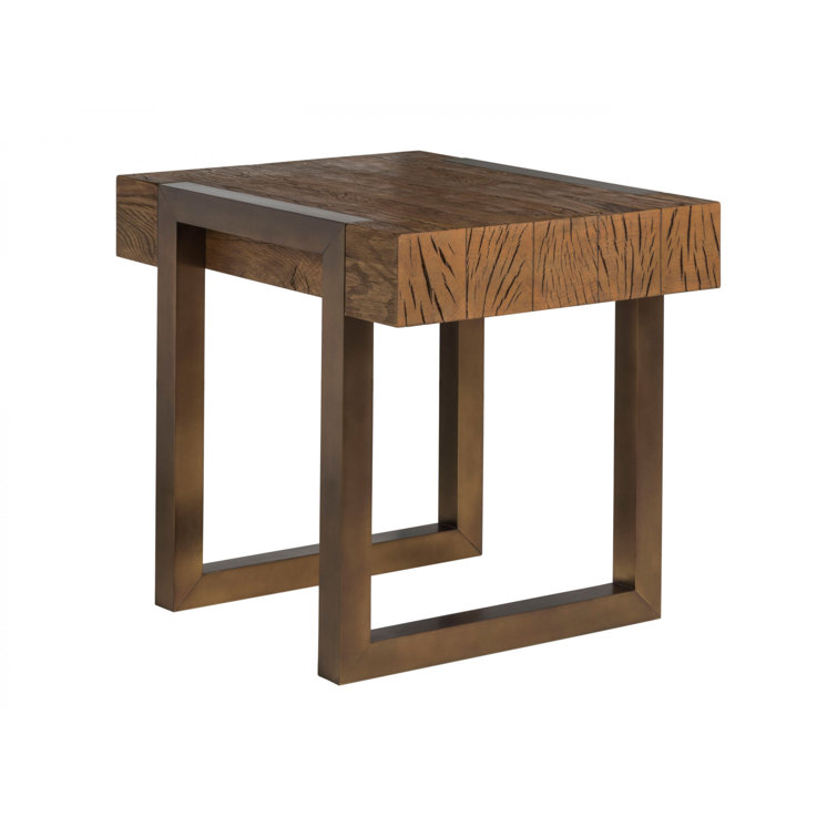 Canto 27" Honey Brown Oak and Bronze Metal End Table