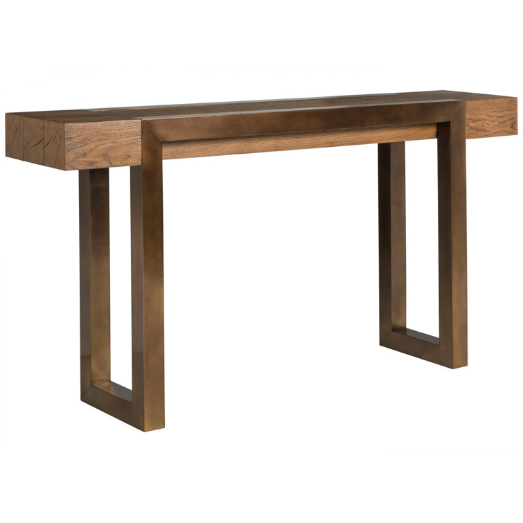 Contemporary Honey Brown French Oak 64" Console with Bronze Metal Base