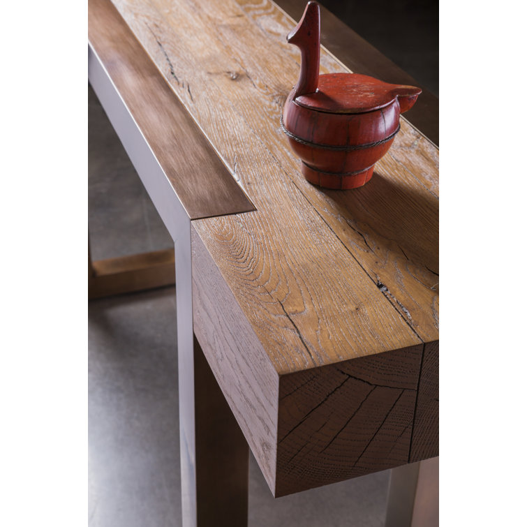 Contemporary Honey Brown French Oak 64" Console with Bronze Metal Base