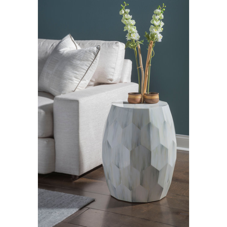 Gray and White Faux Horn Round Drum Table