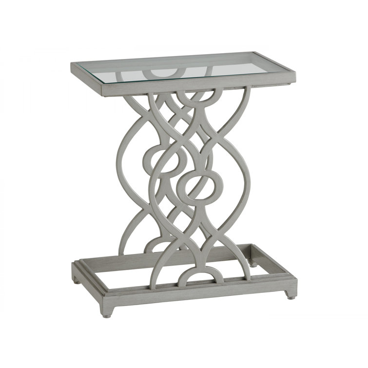 Gray Aluminum Rectangular Accent Table with Glass Top