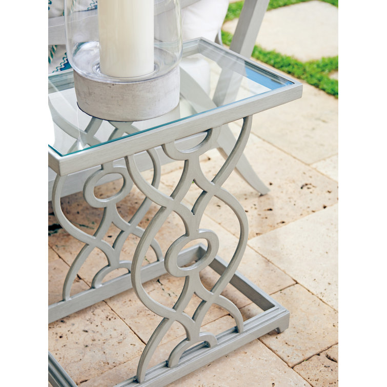 Gray Aluminum Rectangular Accent Table with Glass Top