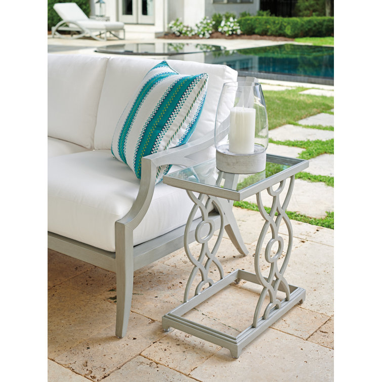 Gray Aluminum Rectangular Accent Table with Glass Top