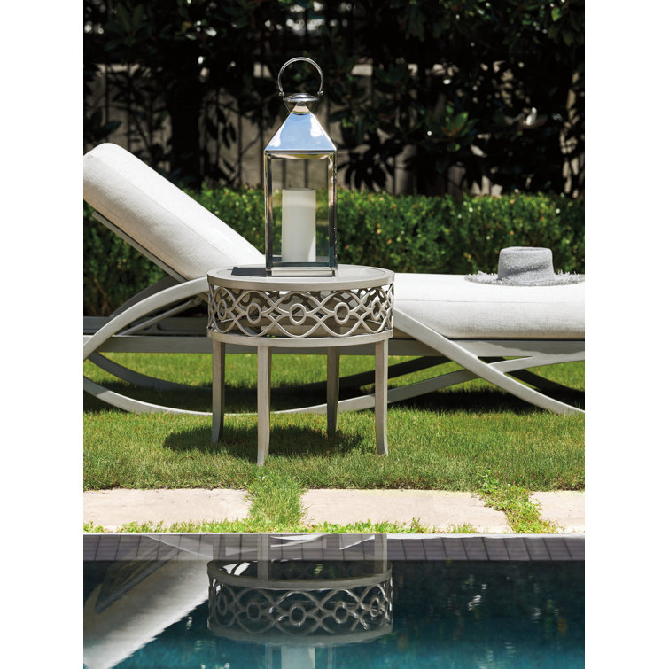 Gray Aluminum Rectangular Side Table with Interlocking Design