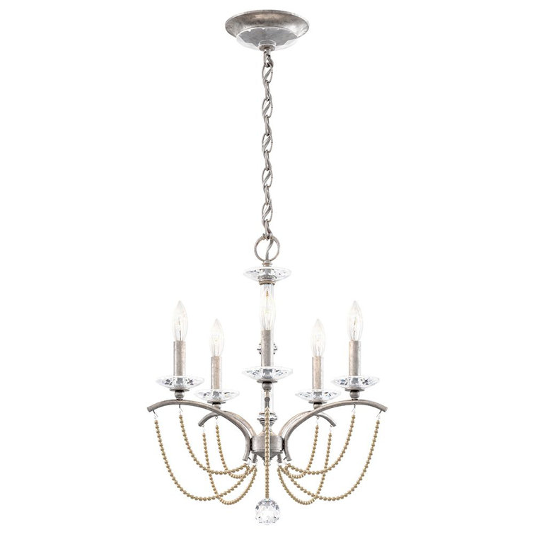 Mini Priscilla Antique Silver 5-Light Chandelier with Bronze Pearl Crystal Trim