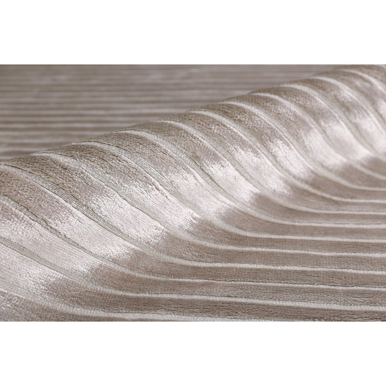 Silver Rectangular Hand Loomed Viscose Striped Area Rug