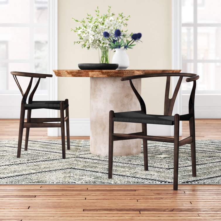 Evelina Walnut & Black Geometric Side Chair Set