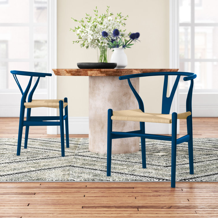 Midnight Blue Swivel Side Chair with Woven Rush Seat