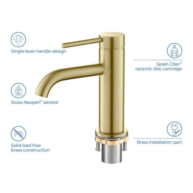 Brushed Gold Brass Single Handle Bathroom Faucet