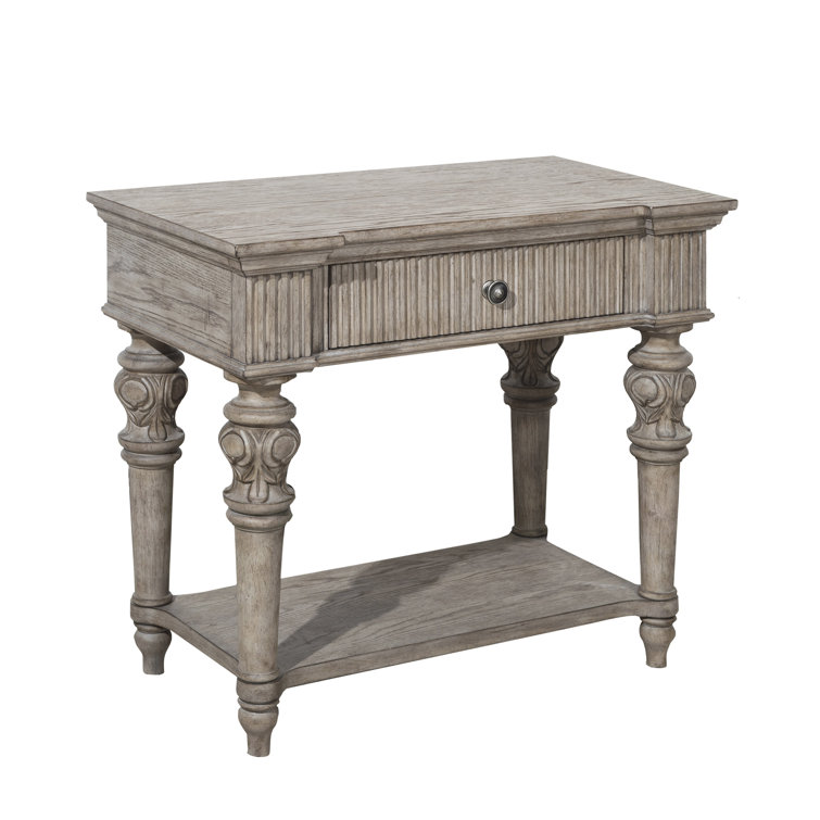 Kingsbury French Gray 1-Drawer Rubberwood Nightstand with USB