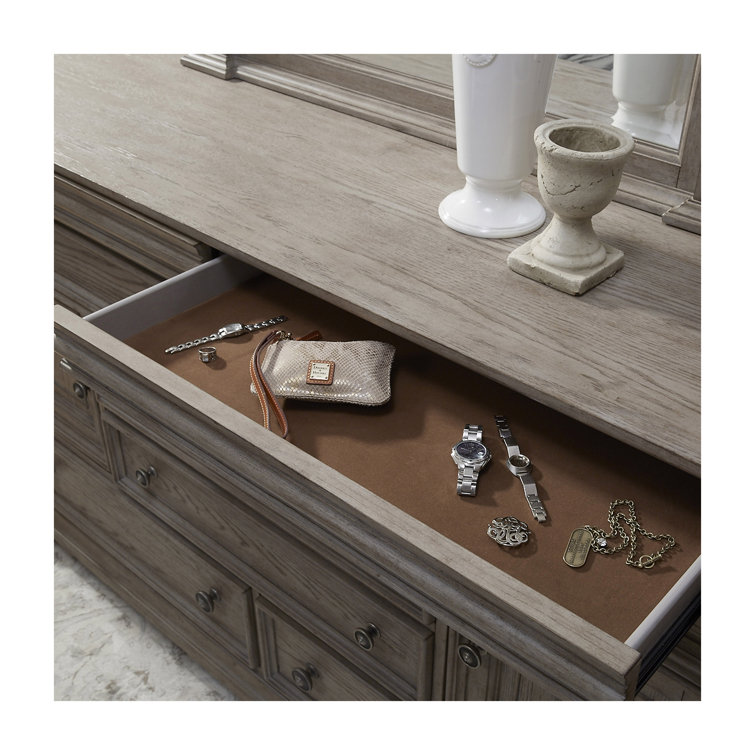 French Gray Oak 8-Drawer Dresser with Mirror