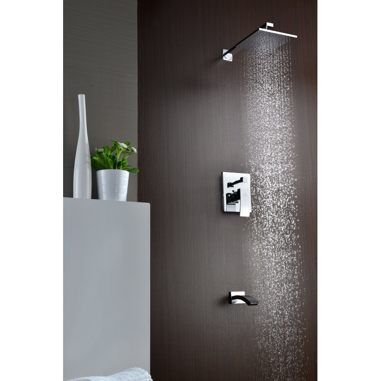 Polished Chrome Square Wall Mounted Rain Shower Set