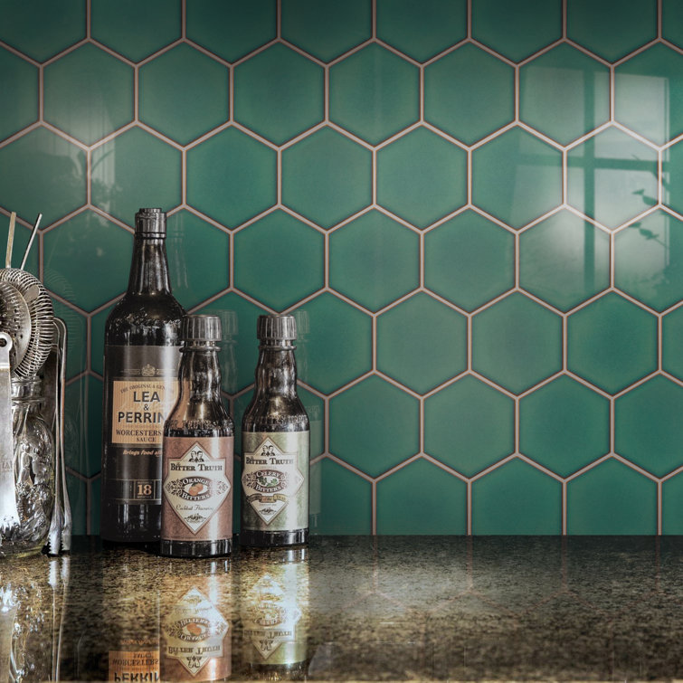 Green Hexagon Satin Porcelain Mosaic Tile Sheet