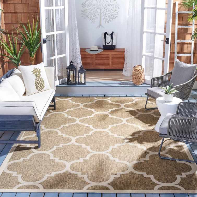 Taupe and Greige Geometric Outdoor Area Rug