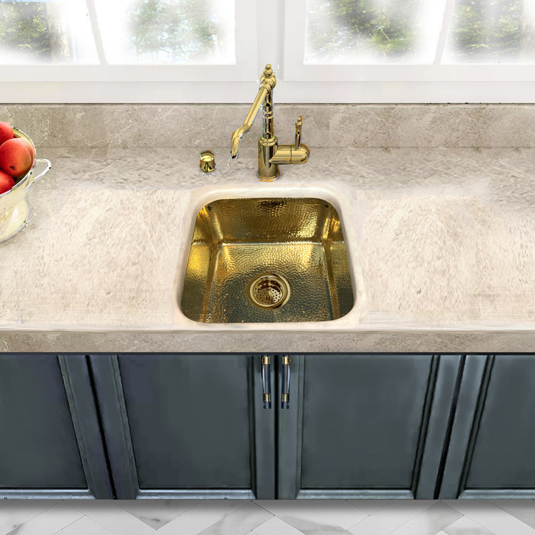 Hand-Hammered Brass and Copper Square Drop-In Sink, 17"