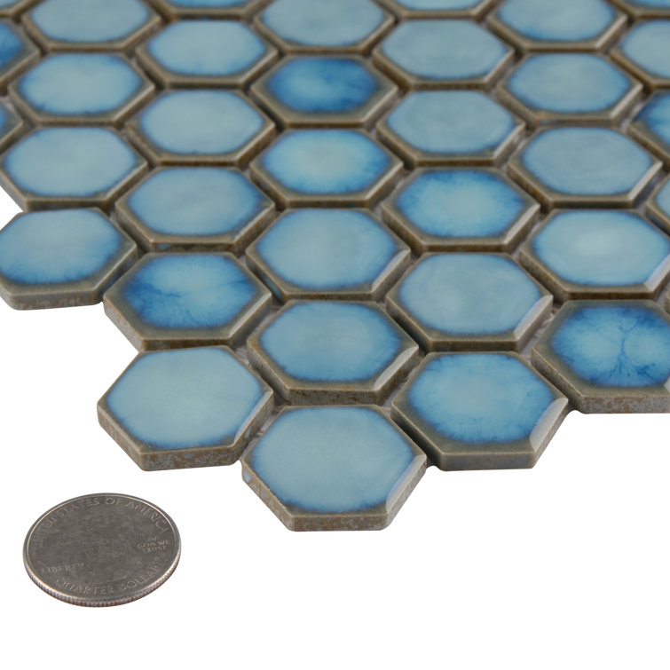 Marine Blue Hexagon Porcelain Mosaic Tile with Glazed Finish