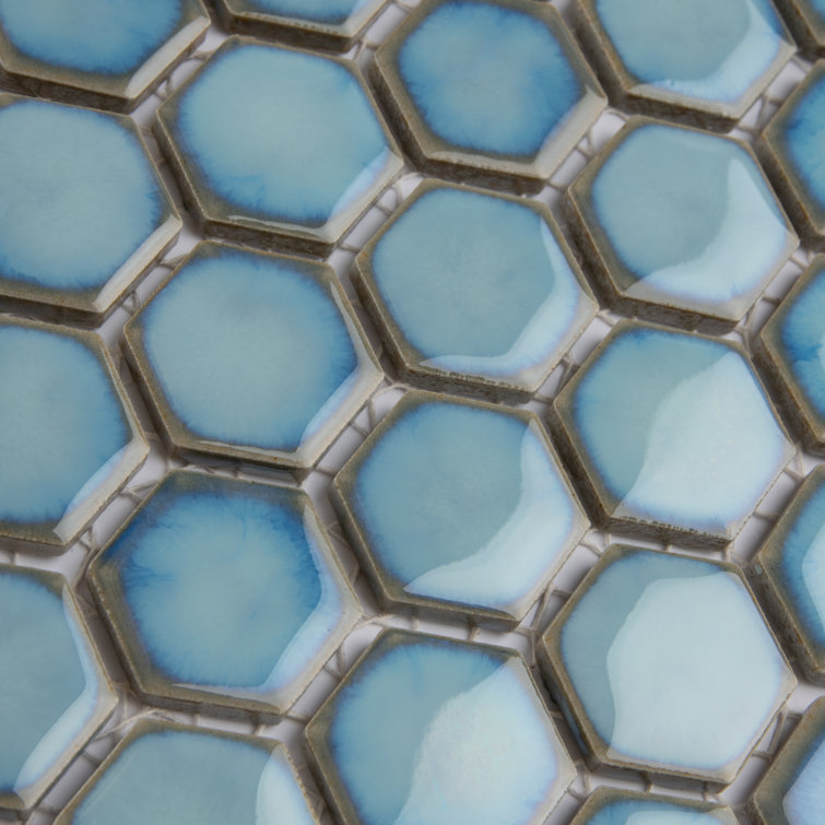 Marine Blue Hexagon Porcelain Mosaic Tile with Glazed Finish