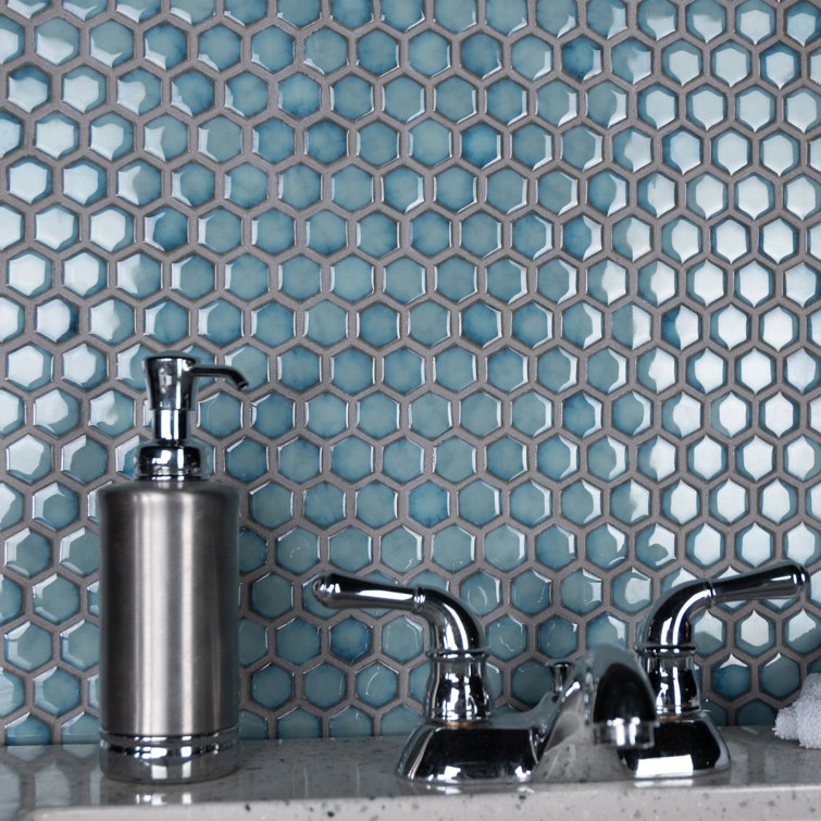 Marine Blue Hexagon Porcelain Mosaic Tile with Glazed Finish