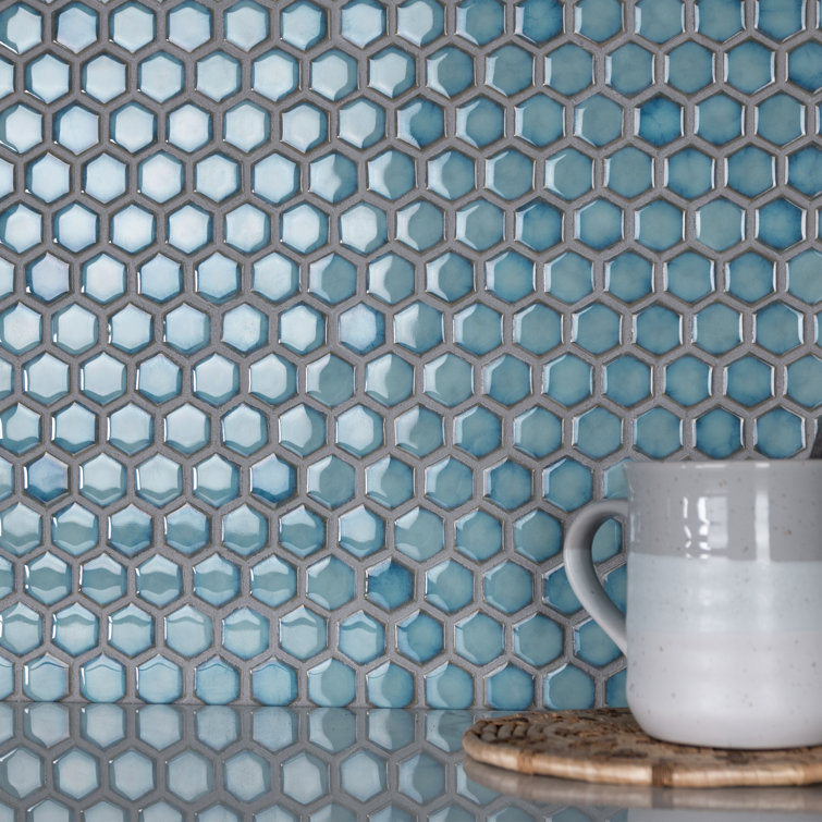 Marine Blue Hexagon Porcelain Mosaic Tile with Glazed Finish