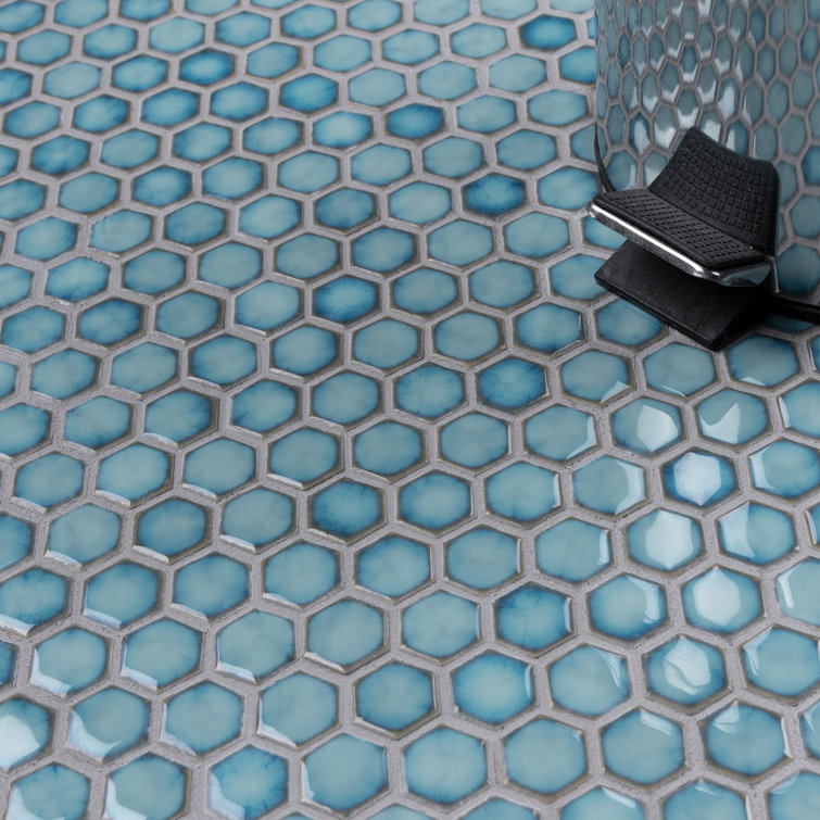 Marine Blue Hexagon Porcelain Mosaic Tile with Glazed Finish