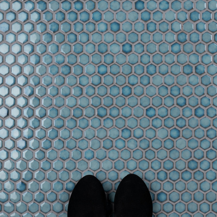 Marine Blue Hexagon Porcelain Mosaic Tile with Glazed Finish