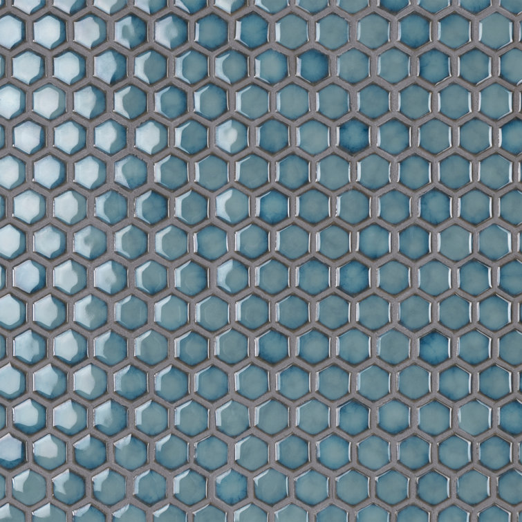 Marine Blue Hexagon Porcelain Mosaic Tile with Glazed Finish