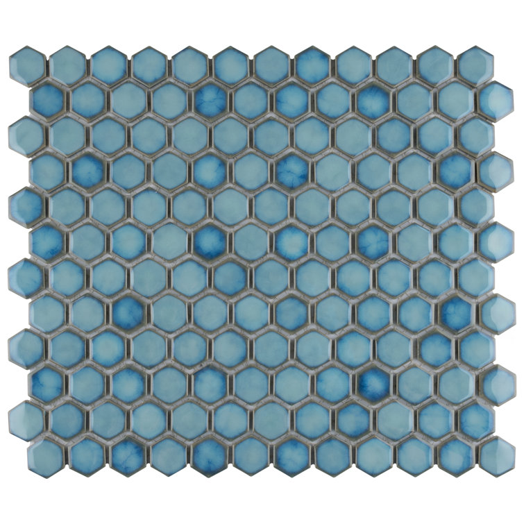 Marine Blue Hexagon Porcelain Mosaic Tile with Glazed Finish