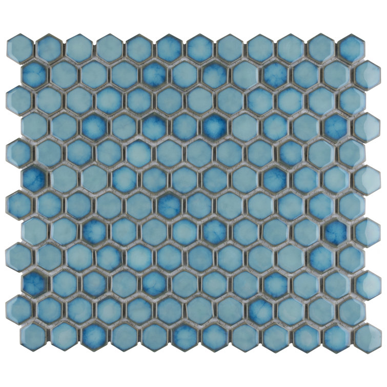Marine Blue Hexagon Porcelain Mosaic Tile with Glazed Finish