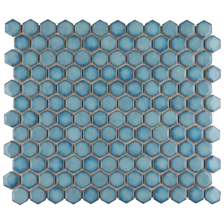 Marine Blue Hexagon Porcelain Mosaic Tile with Glazed Finish