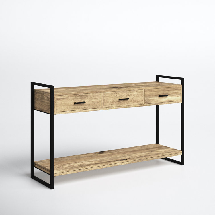 Riverside 54.5'' Rustic Industrial Solid Mango Wood Console Table with Storage
