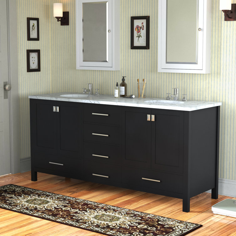 Black Double Sink Vanity with Engineered Marble Top