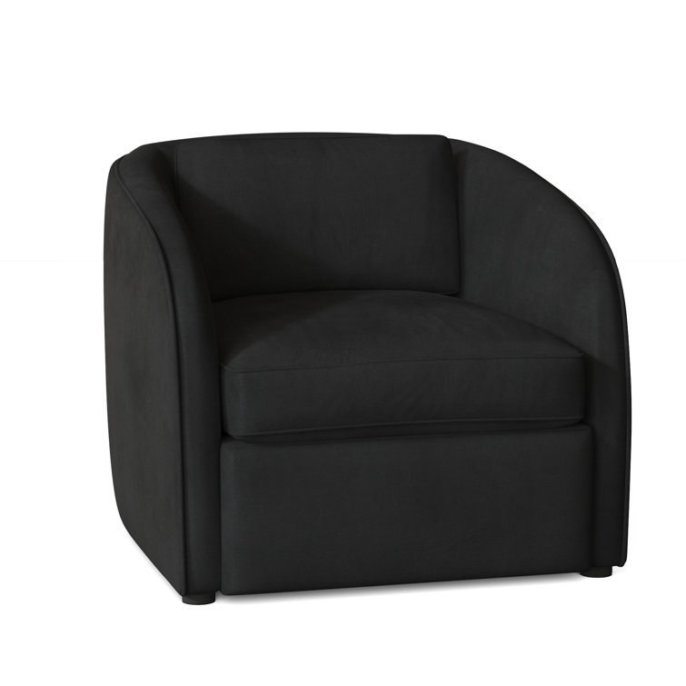 Gray Leather Swivel Barrel Chair with Manufactured Wood Frame
