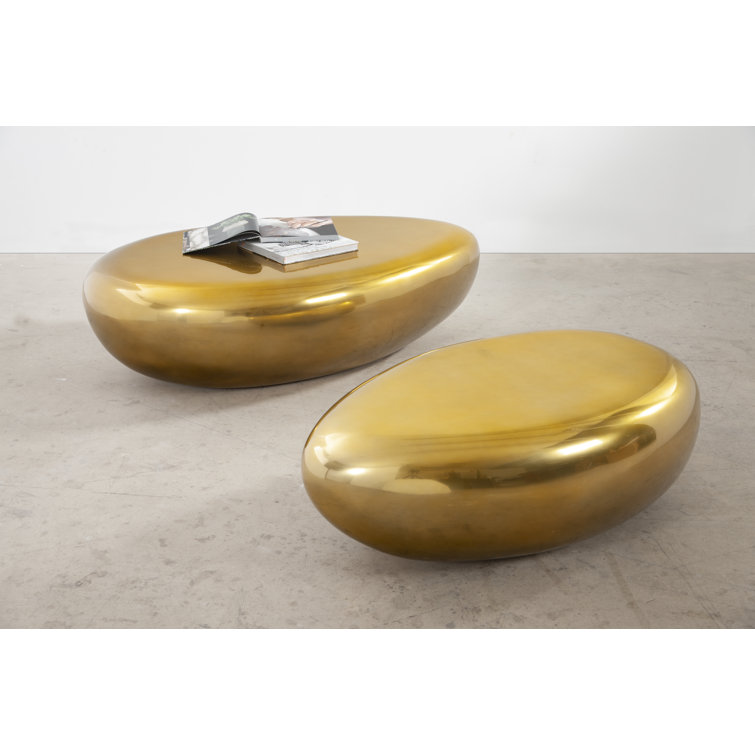 Contemporary Liquid Gold Oval Wood Coffee Table