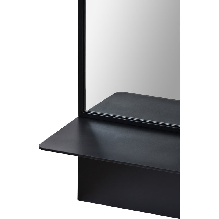 Black Metal Vertical Wall Mirror with Shelf