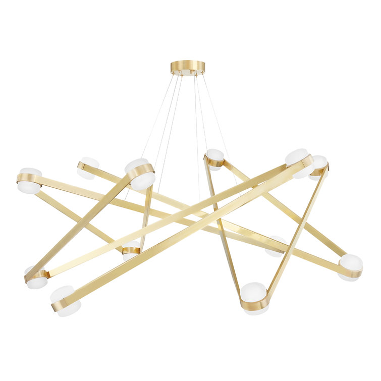 Orbit Aged Brass 12-Light LED Chandelier with Opal Glass Shades